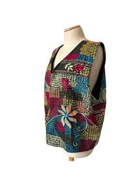 Chicos Women's Sz XL Multicolor Flower Hippie Open Embroidered Vest